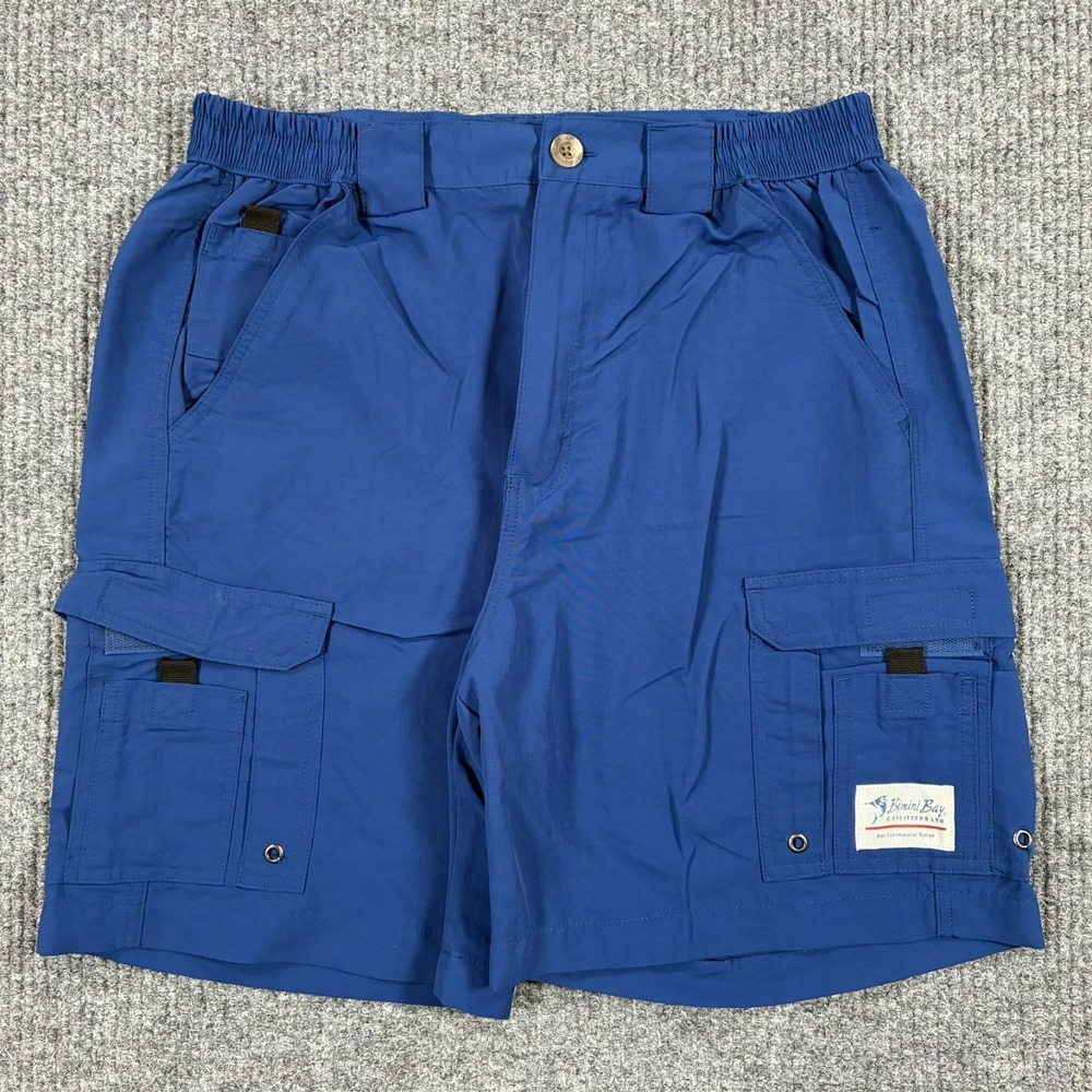 Bimini Bay Outfitters Mens Blue Cargo Fishing Shorts Size 34 Performance Outdoor